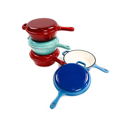 BSCI SGS emaillierte Roheisen-Kochgeschirr Pan Lid And Stew Pot 2 in 1