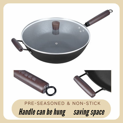 Nicht Stock-chinesischer Wok-Pan Good Heat Retention With-Holzgriff