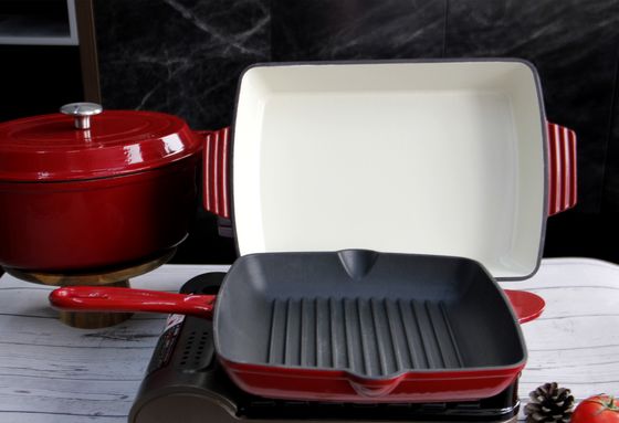 Roter emaillierter Stock Roheisen-Bratpfanne-Pans 10inch nicht frittieren Pan With Ridge