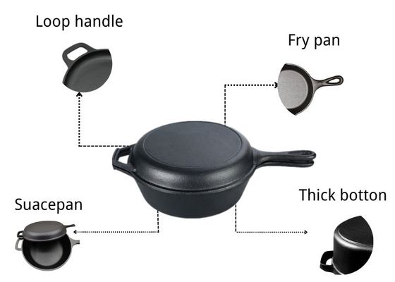 3.2Quart Roheisen-Bratpfanne Pan Casserole 2 in 1 für das Kampieren und Kochen das im Freien