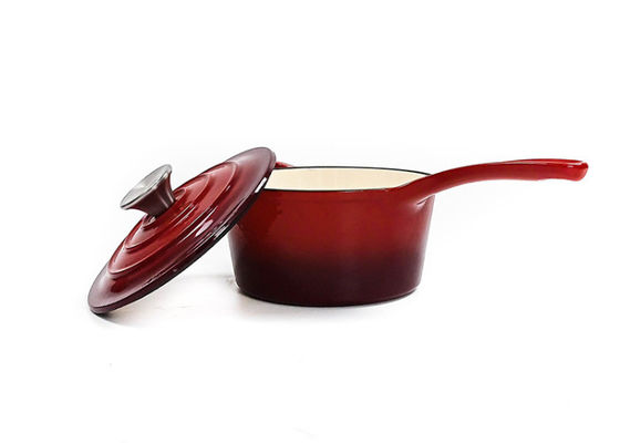 16cm roter emaillierter Eisen-Form-Kasserollen-Topf mit langem Griff