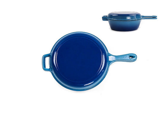 26*8cm blaue Roheisen-Kasserolle Pan 2 in 1 4.8kg mit einem langen Griff