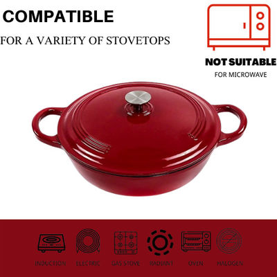 Rote Emaille Gusseisen Flachkasserolle mit Silikon-Schnitzel-Sets