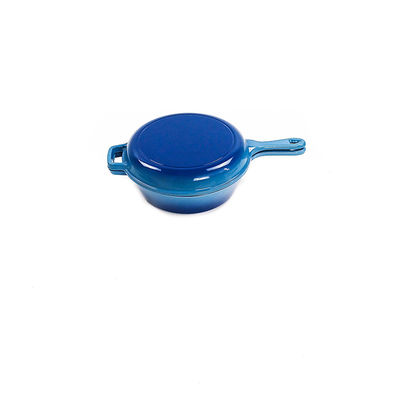 26*8cm blaue Roheisen-Kasserolle Pan 2 in 1 4.8kg mit einem langen Griff