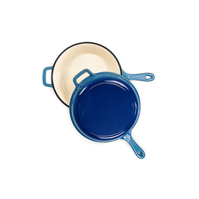 26*8cm blaue Roheisen-Kasserolle Pan 2 in 1 4.8kg mit einem langen Griff