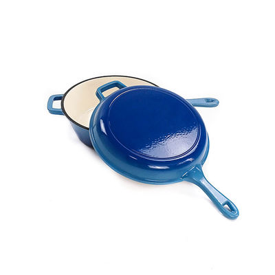 26*8cm blaue Roheisen-Kasserolle Pan 2 in 1 4.8kg mit einem langen Griff