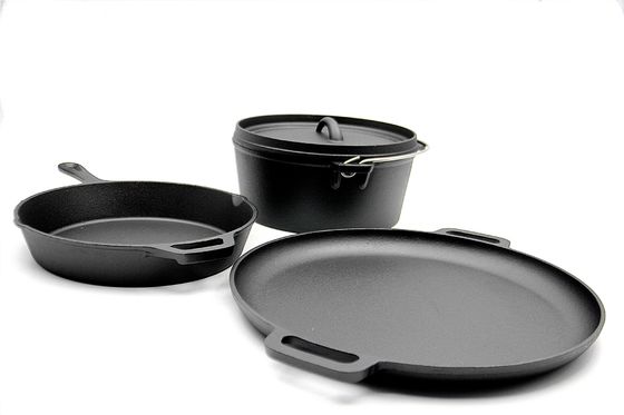 Roheisen-Bratpfanne, Grill Pan, Stück-Satz des Schmortopfs 3 würzte vor für allen Ofen