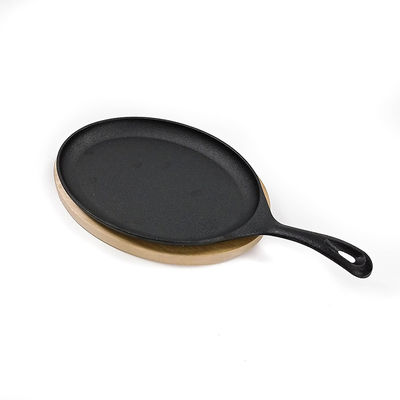 Matt Black Cast Iron Sizzle-Servierplatte BSCI mit Holzfuß Fajita