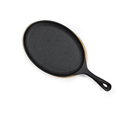 Matt Black Cast Iron Sizzle-Servierplatte BSCI mit Holzfuß Fajita