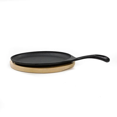 Matt Black Cast Iron Sizzle-Servierplatte BSCI mit Holzfuß Fajita