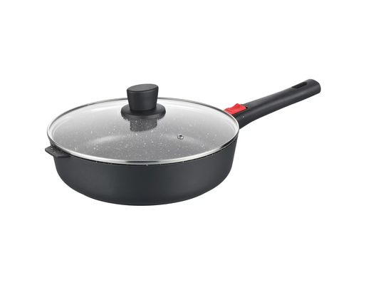 Großer tiefer Teller Aluminumpot 28cm mit Glasdeckel-Schwarzem