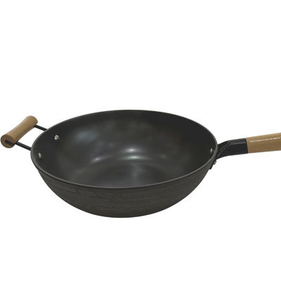 Holzgriff-Abdeckung Roheisen-Bratpfanne-Induktions-chinesische Wok-Pans 30cm