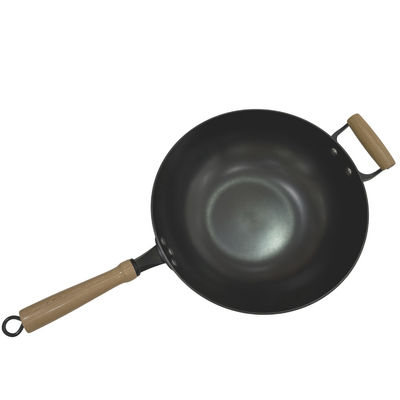 Hochleistungs-14 Zoll-Roheisen-Pan Chinese Wok Pan With-Holzgriff und Glasdeckel