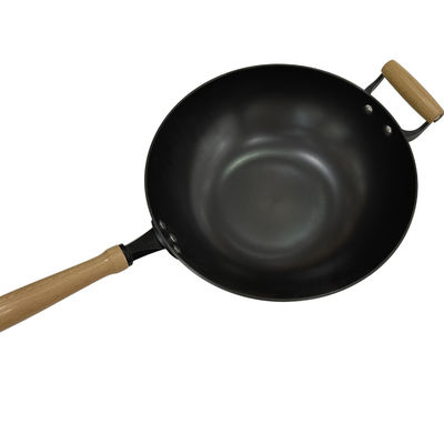 Hochleistungs-14 Zoll-Roheisen-Pan Chinese Wok Pan With-Holzgriff und Glasdeckel