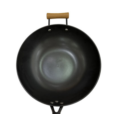 Hochleistungs-14 Zoll-Roheisen-Pan Chinese Wok Pan With-Holzgriff und Glasdeckel