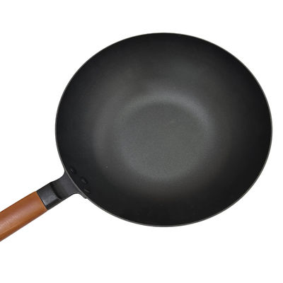 Hochleistungs-14 Zoll-Roheisen-Pan Chinese Wok Pan With-Holzgriff und Glasdeckel