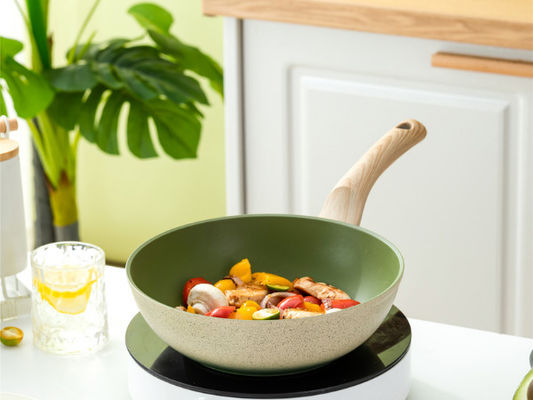 13Inch chinesischer Aluminiumwok Pan With Tempered Glass Lid und nicht Stock-Beschichtung