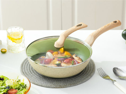 13Inch chinesischer Aluminiumwok Pan With Tempered Glass Lid und nicht Stock-Beschichtung