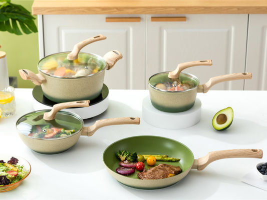 Erstklassiges 7-teiliges Aluminiumkochgeschirr eingestellt für Induktion Cooktops-Grün