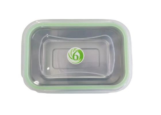 Mehrfachverwendbarer Behälter aus Edelstahl mit einem transparenten Plastikdeckel von 18 cm