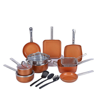 Ofensicher Orange Aluminium Kochgeschirr Set mit Silikongriff