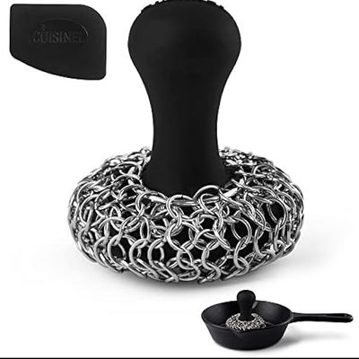 Skillet Pan Guss-Eisen-Schrubber-Schüsselbürste mit Silikon-Griff