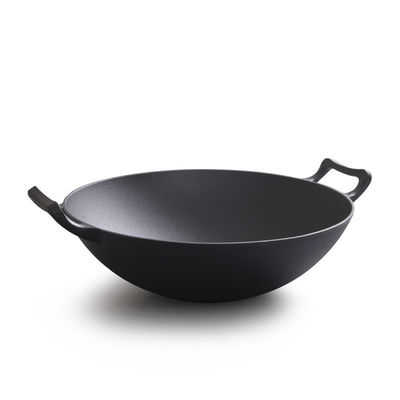 Vintage 32/36cm Gusseisen Wok mit doppelten Ohren