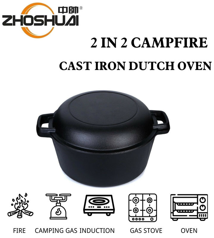 26cm Roheisen-Kasserolle 4.8L Roheisen-Schmortopf 2 in 1 einfachem Griff
