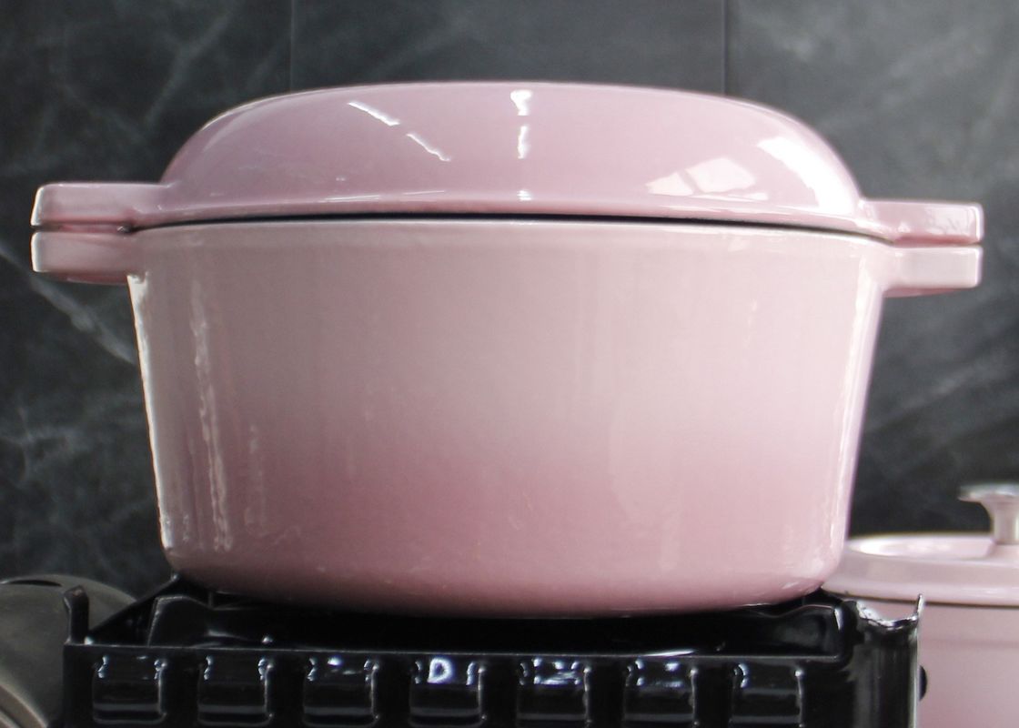 Rosa emaillierte vor reifes Roheisen Pan Lid And Dutch Oven 2 in 1