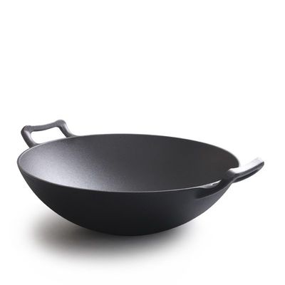 Vintage 32/36cm Gusseisen Wok mit doppelten Ohren